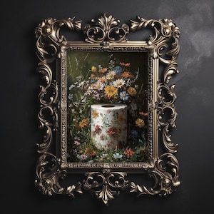 Stampa floreale di rotoli di carta igienica, poster vintage di fiori botanici per il bagno, stampabile di Dark Academia, decorazioni cottagecore scure, fiori selvatici lunatici