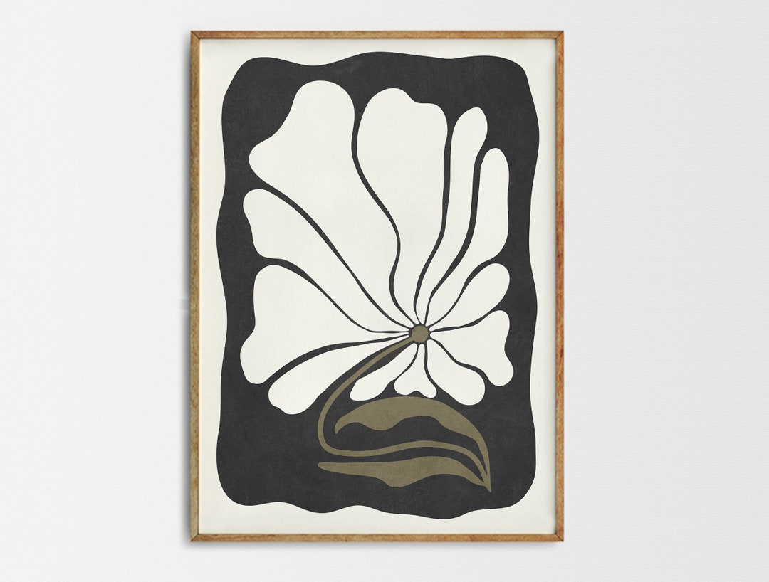 Abstract Flower Black Beige Print Botanical Minimalist - Etsy