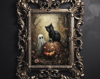PopSocket PopGrip Design Vintage Fantôme & Chat Noir - Adhésif Pour Téléphone - Thème Automne/Halloween - 9