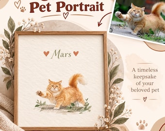 Custom Pet Portrait from Photo, Watercolor Dog Cat Bird Portrait, Personalized Pet Art, Pet Memorial Gift, Digital Download