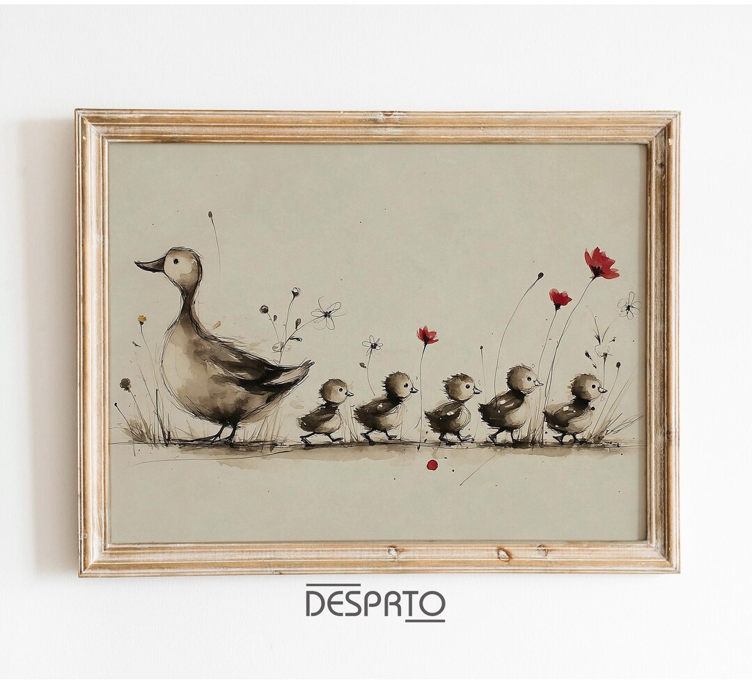 Spring Ducks Family Printable Art, Duck Minimalist Print, Easter Sketch ...