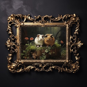 Zwei Meerschweinchen im Wald Wanddruck, Dark Academia Gemälde, Waldmeerschweinchen Druck, Tier Forestcore Dekor, Cottagecore zum Ausdrucken