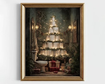 Funny Christmas Bathroom Wall Art, Toilet Paper Christmas Tree Print, Humorous Holiday Home Decor, Quirky Winter Printable Artwork
