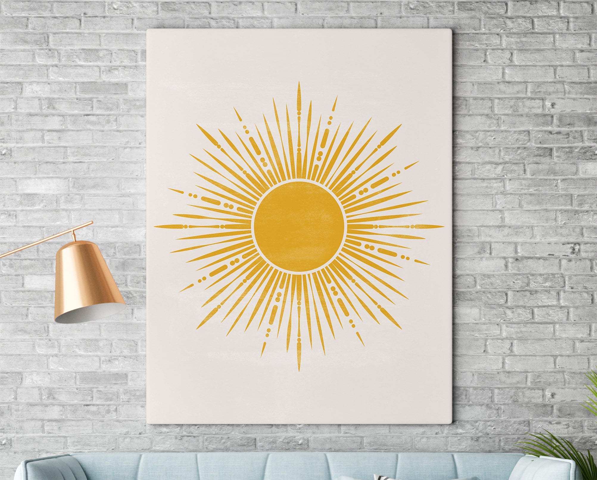 Yellow Sun Mid Century Modern Wall Art, Printable Digital Download