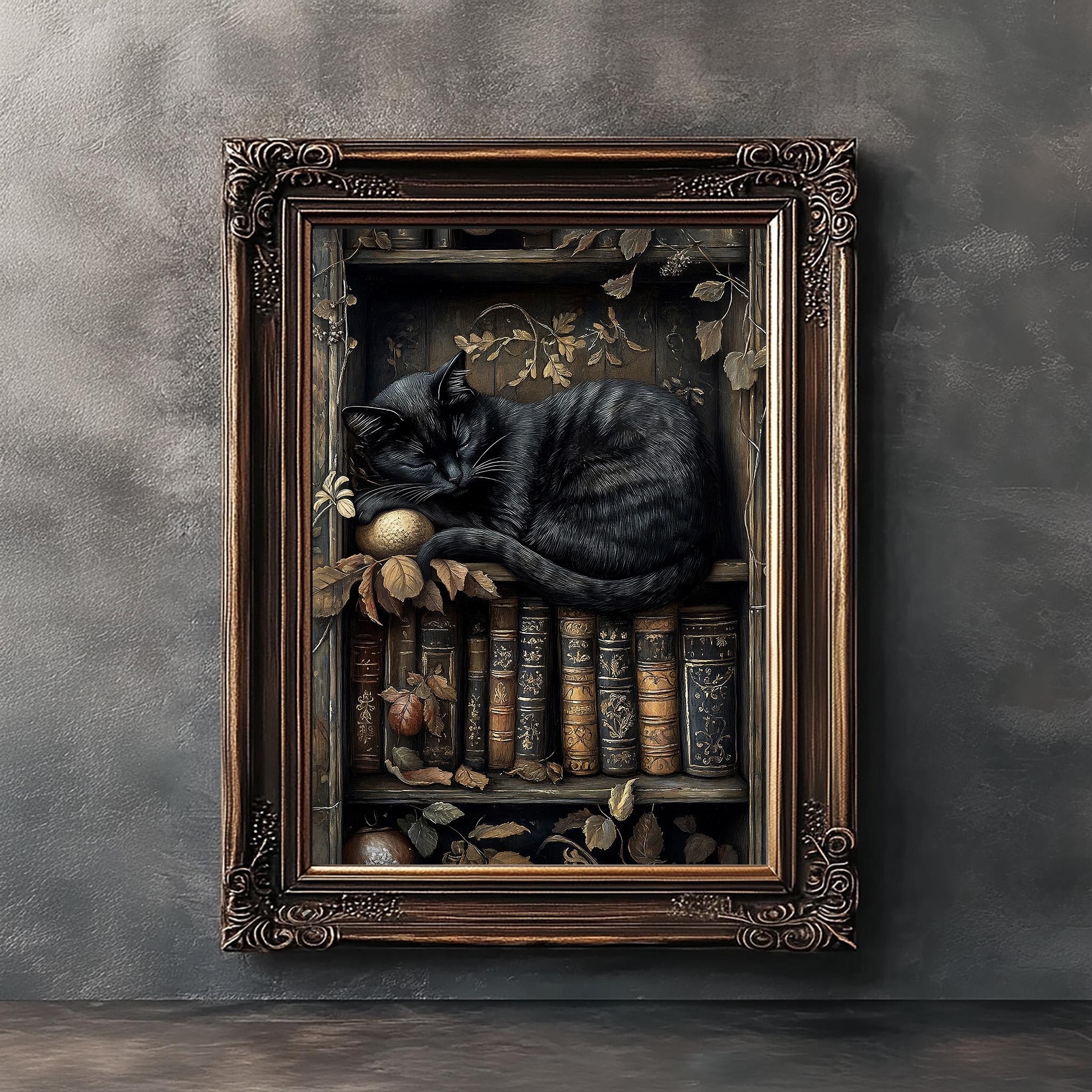 Black Cat Library Print, Dark Academia Home Decor (digital Download) - Etsy