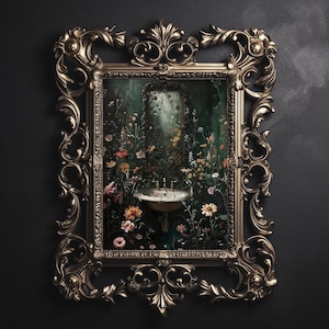 Florales Badezimmer Poster, botanische Badezimmer Blume Vintage Poster, bedruckbar mit dunkler Academia, dunkles CottageCore Dekor, launische Wildblumen Kunst