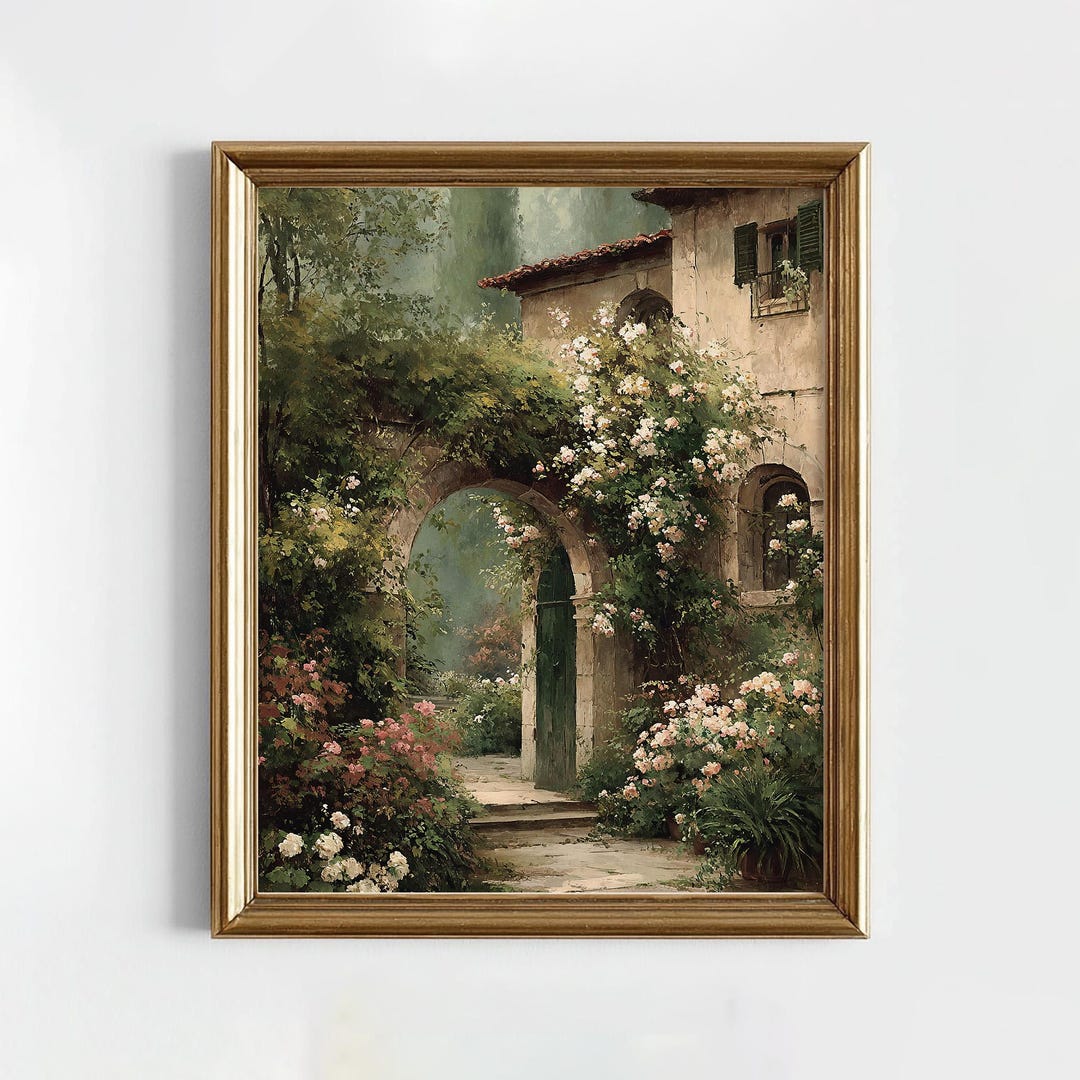 Printable Cottage Garden Wall Art, Spring Antique Painting Print ...