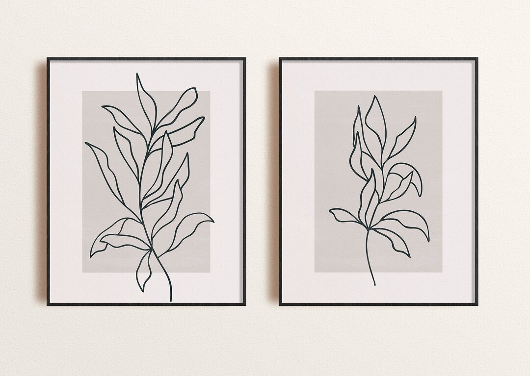 Botanical Line Art Prints, Set of 2 Neutral Boho Wall Art (digital ...