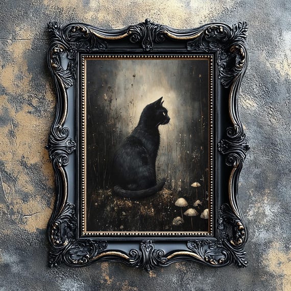 黒猫のプリント、ムーディーな猫のビンテージポスター、ダーク