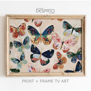 Boho Schmetterling Druck, Motte Rahmen Tv, Neutral Botanische Kunst, Vintage Wandkunst (Digitaler Download)