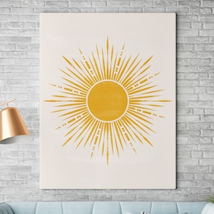Yellow Sun Poster Colorful Sun Art Mid Century Modern Wall Art Sun Printable Digital download Boho Print Sun Prints Wall art Sunset Print