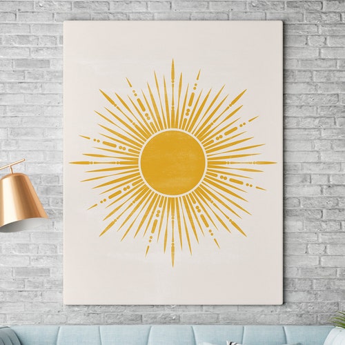 Yellow Sun Poster Colorful Sun Art Mid Century Modern Wall Art Etsy