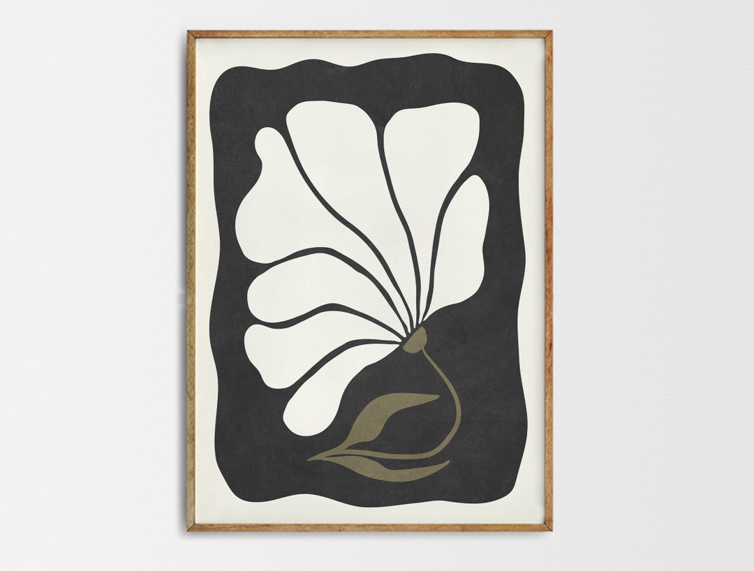 Flower Abstract Black Beige Print Botanical Minimalist - Etsy