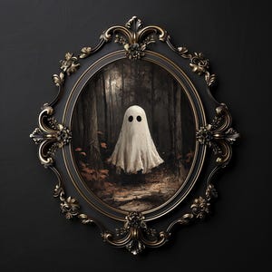 Geist im dunklen Herbstwald, gruselige Dekoration, Halloween Poster, Gothik, gruselige, gruselige Dekoration
