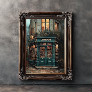 Stampa vintage da biblioteca, stampa da libreria, regalo per amanti dei libri, stampa vintage di libri, stampabile dark academia, arredamento cottagecore, pittura gotica