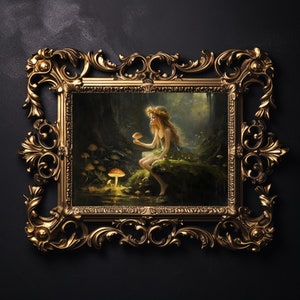 Wald Fee, salbeigrün Cottagecore Druck, fairycore Wandkunst, botanische Ästhetik, Goblincore Wanddekor, stimmungsvolle Malerei Druck