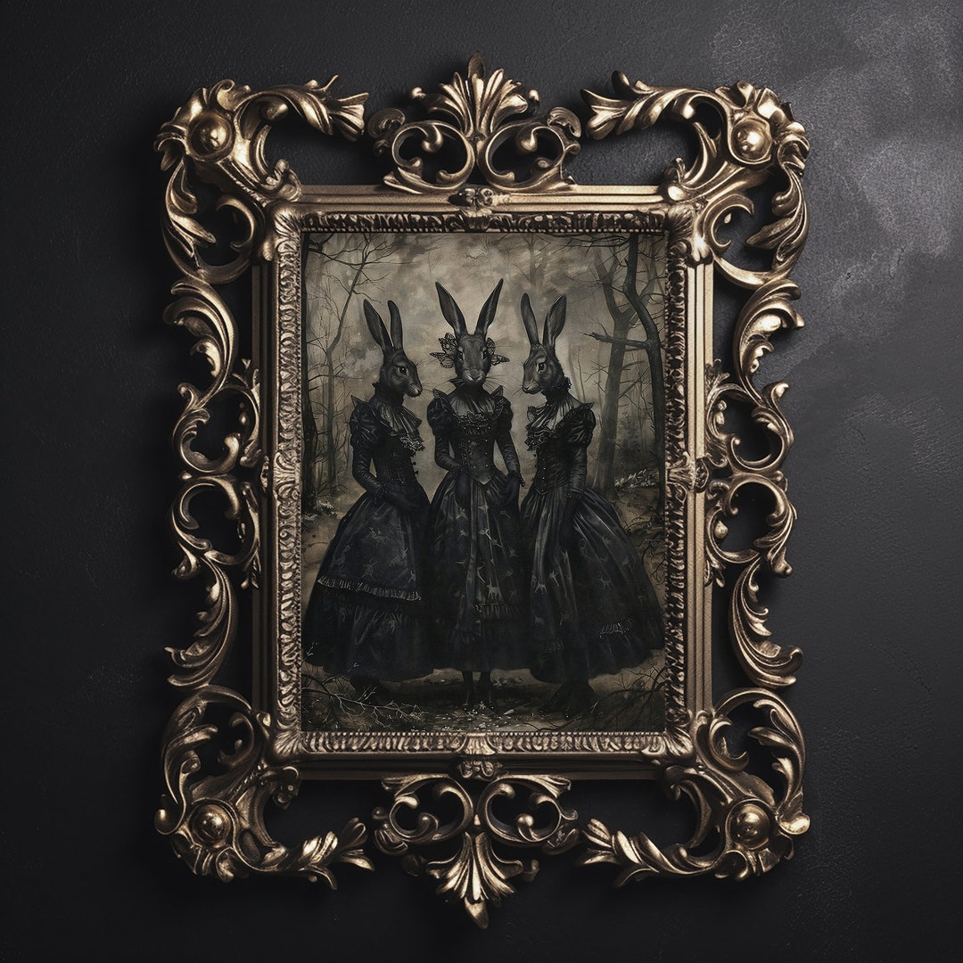 Mystic Rabbit Cult in Forest, Spooky Rabbit Gothic Wall Print, Occult ...