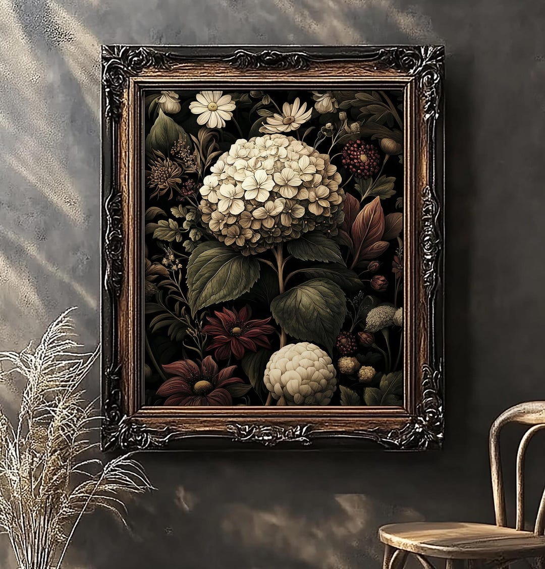 Printable Hydrangea Wall Art, Antique Dark Academia Gothic Print ...
