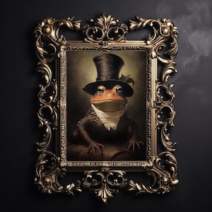 Frog vintage Halloween painting, Halloween toad dark academia print, farmhouse decor, vintage poster, rustic printable, fall poster