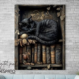 Black Cat Library Print, Dark Academia Home Decor (digital Download) - Etsy