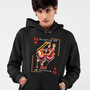 YUMI-acceptatie speelkaart uniseks universiteitshoodie, koning en koningin met elkaar verweven, jas, sweater, zweet, kleding, kleding