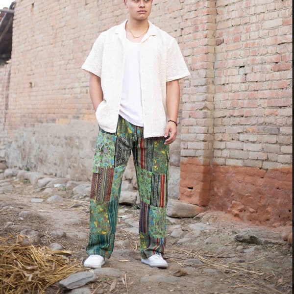 Patchwork Cotton trousers | Unisex Trousers | Festival holiday trousers | Ethically Made in Nepal | Sustainable Fashion |