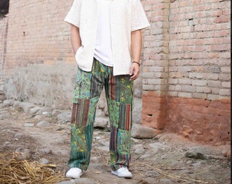 Patchwork Cotton trousers | Unisex Trousers | Festival holiday trousers | Ethically Made in Nepal | Sustainable Fashion |