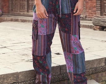 Patchwork Hippie Cotton Pants Unisex Mushroom Trousers