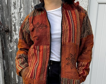 Sudadera unisex con capucha de patchwork de forro polar: Chaqueta