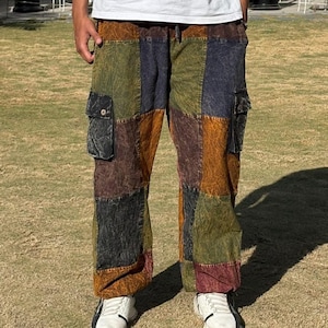 Handmade Patchwork Bohemian Cargo Pants – Unisex Hippie Yoga Trousers from Nepal