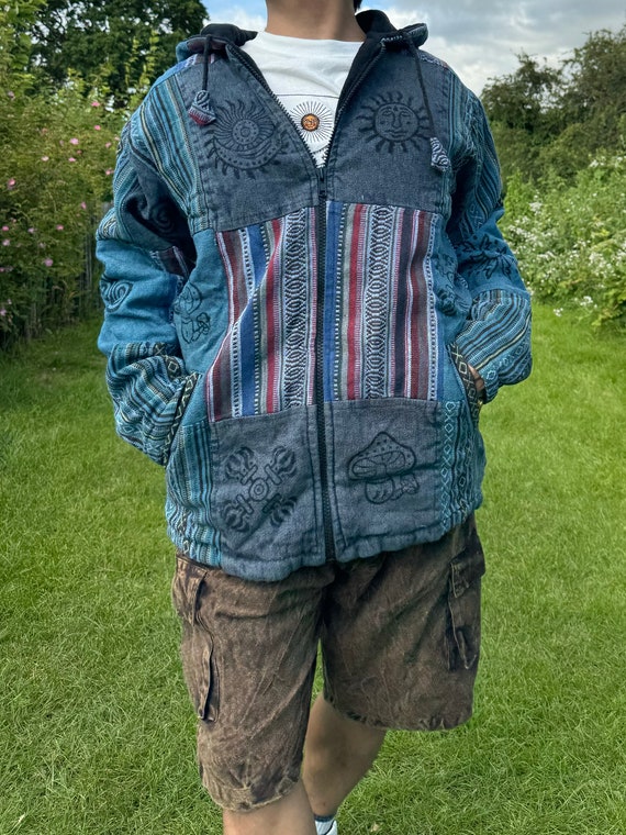 Gheri Veste En Laine Polaire Pour Homme Avec Doublure En Patchwork Double Tricot, Style Bohème, Patch Tie-dye, S