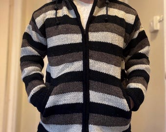 Handmade Wool Fleece Lined Hoodie: Nepali Knitted Winter Jacket