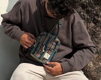 Handwoven Hemp Rasta Crossbody Bag: Unisex Hippie Festival Bag