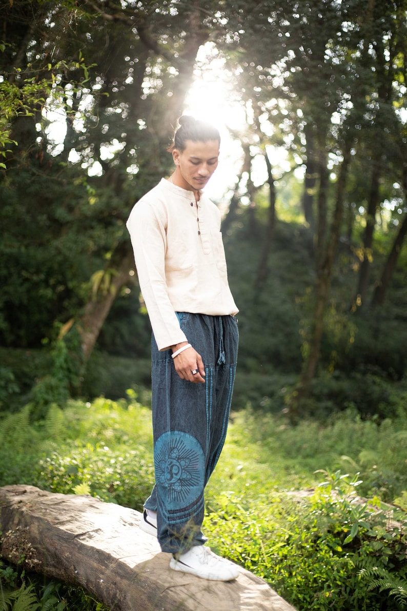 Pantalon oversize hippie Unisexe Tissu 100 % coton Pantalon de festival Respectueux de l'environnement Fabriqué au Népal Blue
