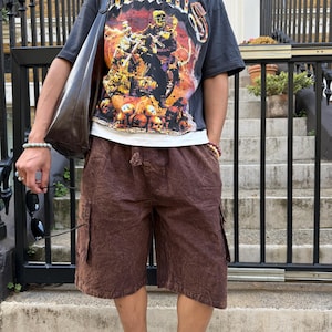Handmade Organic Cotton Cargo Shorts: Stone Washed Hippie Festival Style