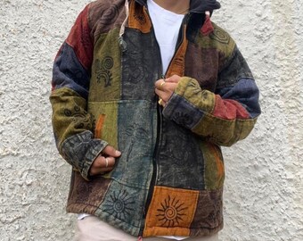 Unisex Winter Jacket| Patchwork | Patched Jacket With Inside Fleece | Handmade | Eco Friendly | Boho | Hippy | Zipped Hoodie| Spiritual |