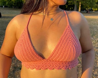 Handmade Crochet Bralette Top – Boho Festival Crop Top | Halter Summer Beachwear | Hippie Knit Bikini