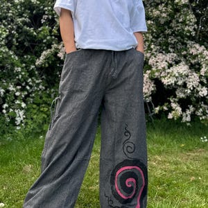 Handmade Spiral Hippie Pants – Unisex Cotton Trousers with Side Pockets | Festival Boho Joggers | Fair Trade from Nepal