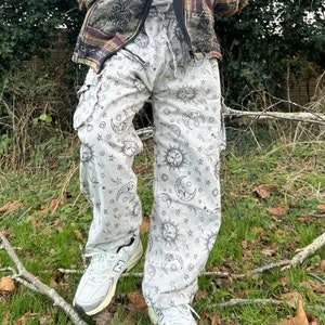 Unisex Hippie Pants Sun Moon Print Trouser Cotton Pants Festival