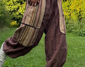 Boho Harem Cargo Pants: Stonewashed Cotton, Handmade in Nepal