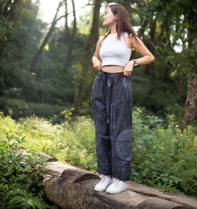 Pantalon oversize hippie Unisexe Tissu 100 % coton Pantalon de festival Respectueux de l'environnement Fabriqué au Népal Black