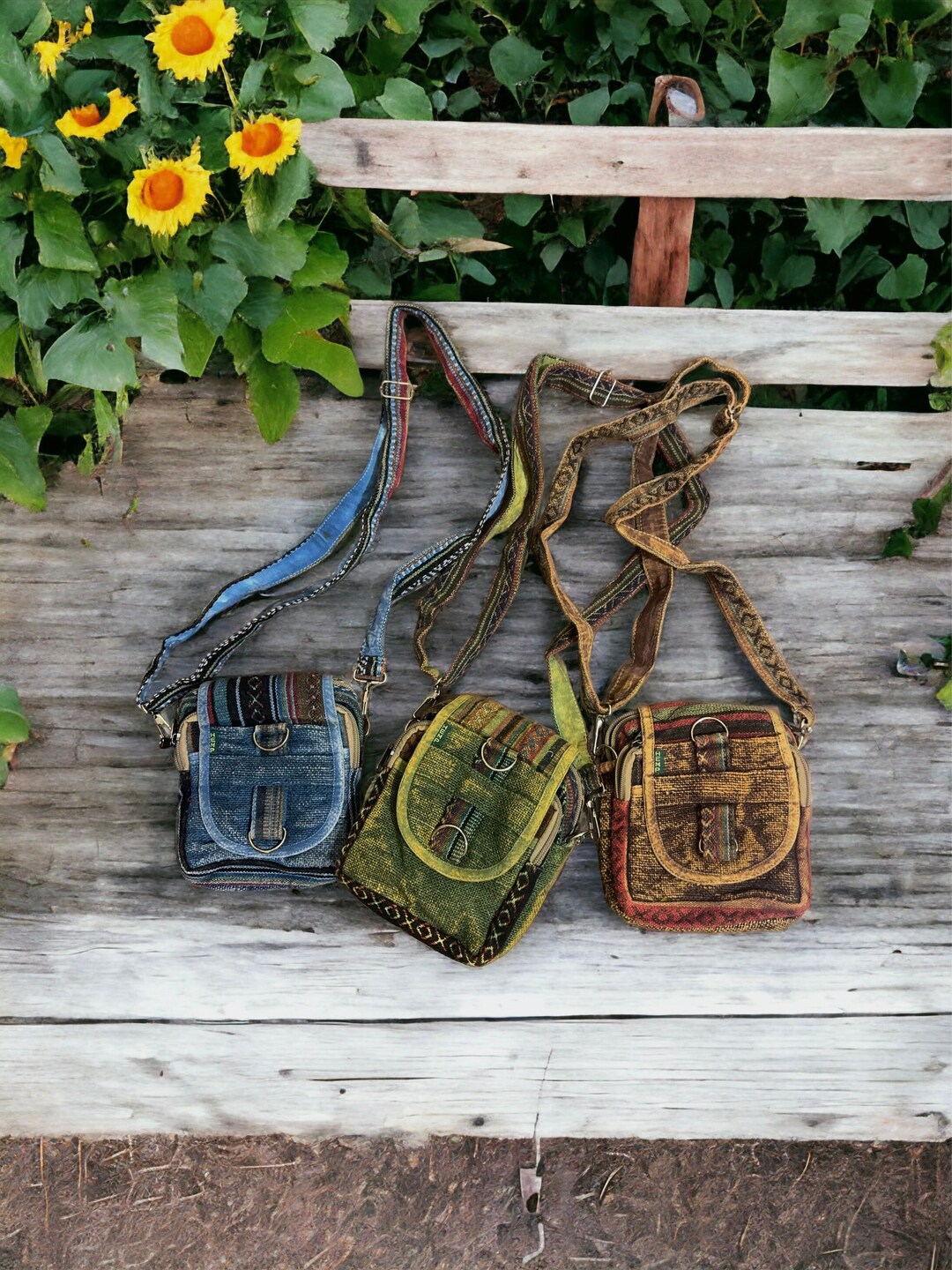 Hemp Cotton Side Bag Hippie Sling Bag Messenger Bag Phone Wallet Bag