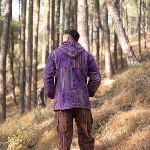 Veste hippie hiver unisexe Patchwork Veste à patchs avec intérieur en polaire Veste de festival Respectueux de l'environnement Bohème Sweat à capuche zippé image 7