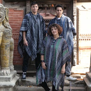 Handmade Cotton Poncho for Men | One Size Fits All | Boho Hippie Festival Wear | Thick Unisex Poncho | Fair Trade Ethical Clothing