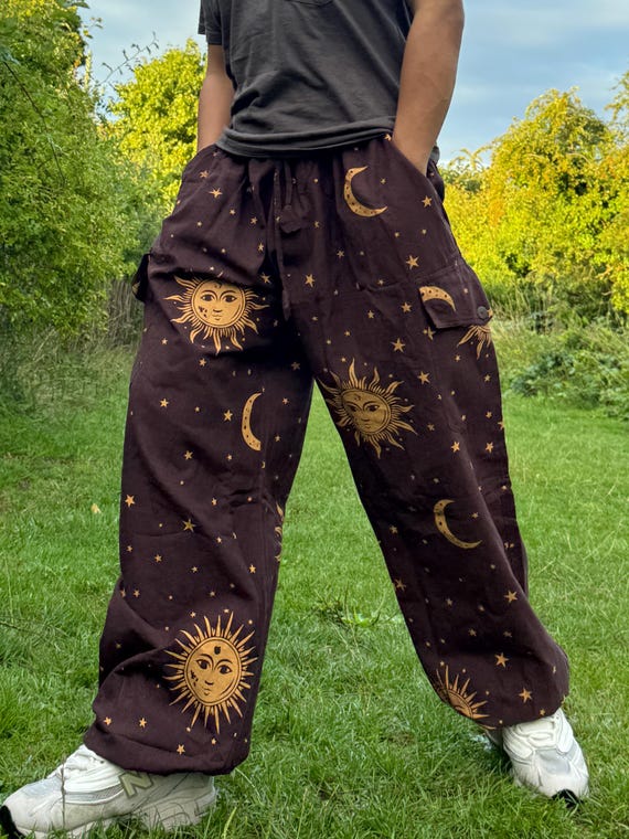 Sun & Moon Print Hippie Pants: Unisex Cotton Festival Trousers - Etsy