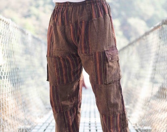Hippie Patchwork Cotton Trousers: Unisex Boho Festival Pants