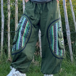 Mushroom Embroidered Hippie Cotton Harem Pants - Made in Nepal