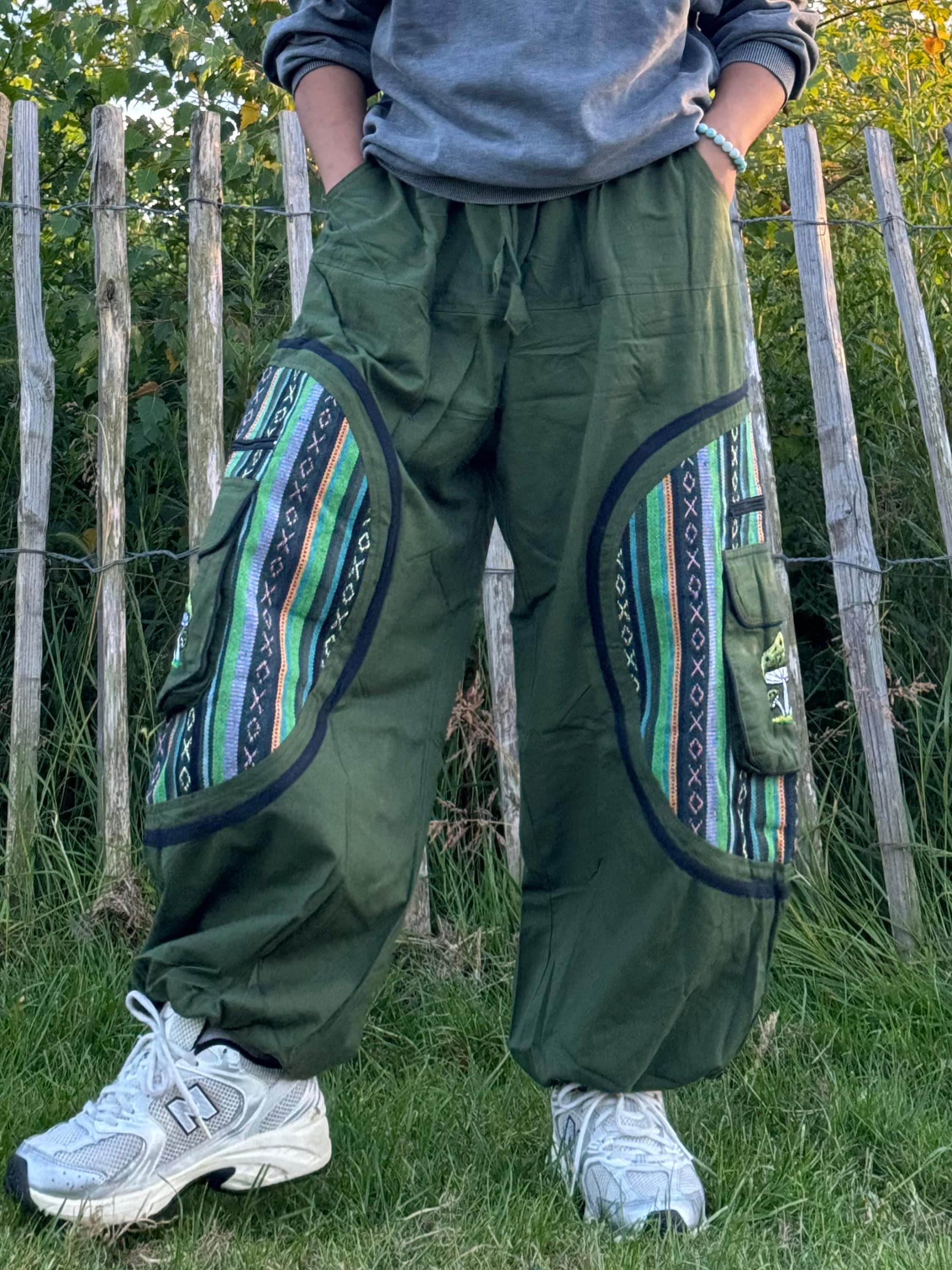 Hippie Baggy Cotton trousers | Hippy Festival Pants| Mushroom Embroidered Design | Boho Yoga Harem Pants|Made in Nepal | Sustainable Fashion