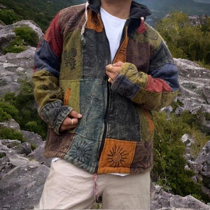 Unisex Winter Hippie Jacket| Patchwork | Patched Jacket With Inside Fleece | Festival Jacket | Eco Friendly | Boho | Zipped Hoodie|