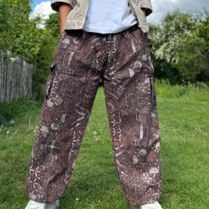Psychedelic Geometric Cargo Pants: Fair Trade Festival Trousers Brown